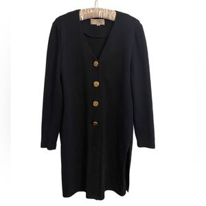 St. John Womens Long Black Knit Jacket With Large Gold Buttons Sz M